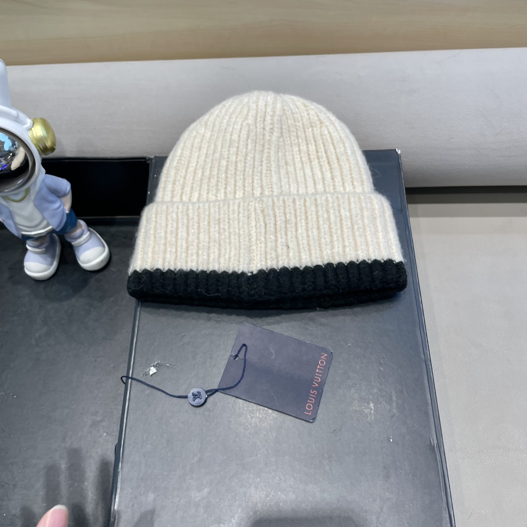 lv路易威登秋冬欧美风羊绒毛线帽双面冷帽菱形格针织帽轻奢保暖高级感名媛范