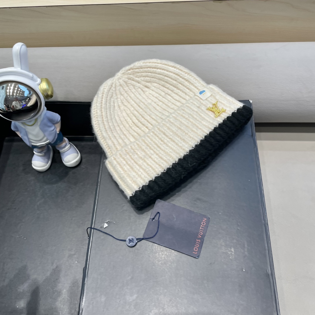 lv路易威登秋冬欧美风羊绒毛线帽双面冷帽菱形格针织帽轻奢保暖高级感名媛范