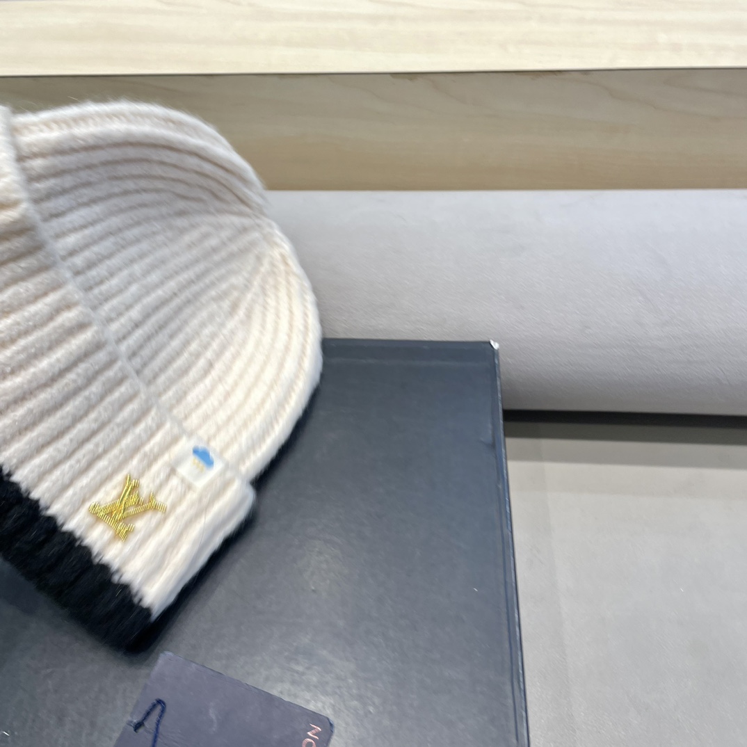 lv路易威登秋冬欧美风羊绒毛线帽双面冷帽菱形格针织帽轻奢保暖高级感名媛范