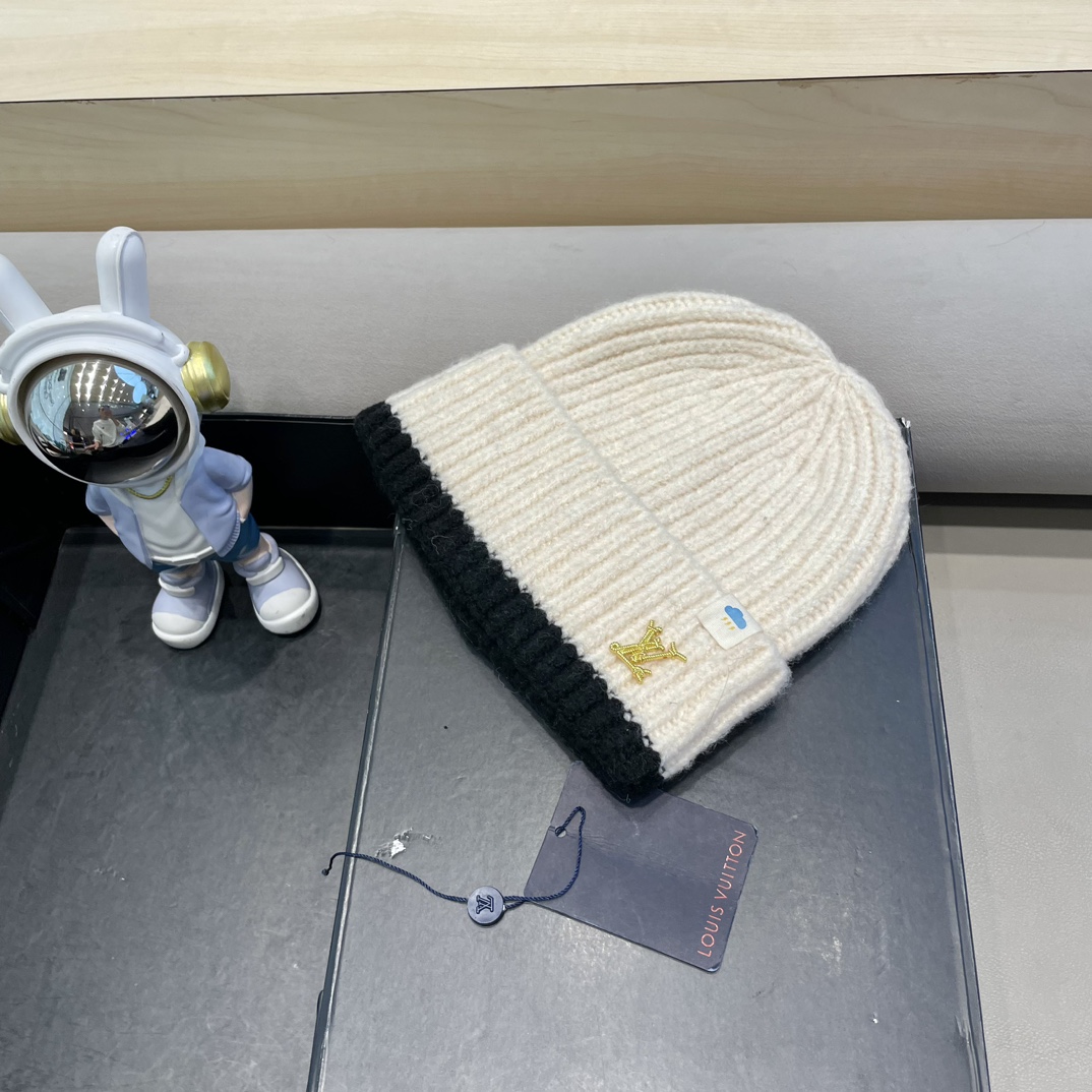 lv路易威登秋冬欧美风羊绒毛线帽双面冷帽菱形格针织帽轻奢保暖高级感名媛范