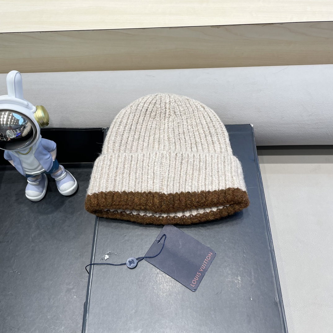 lv路易威登秋冬欧美风羊绒毛线帽双面冷帽菱形格针织帽轻奢保暖高级感名媛范