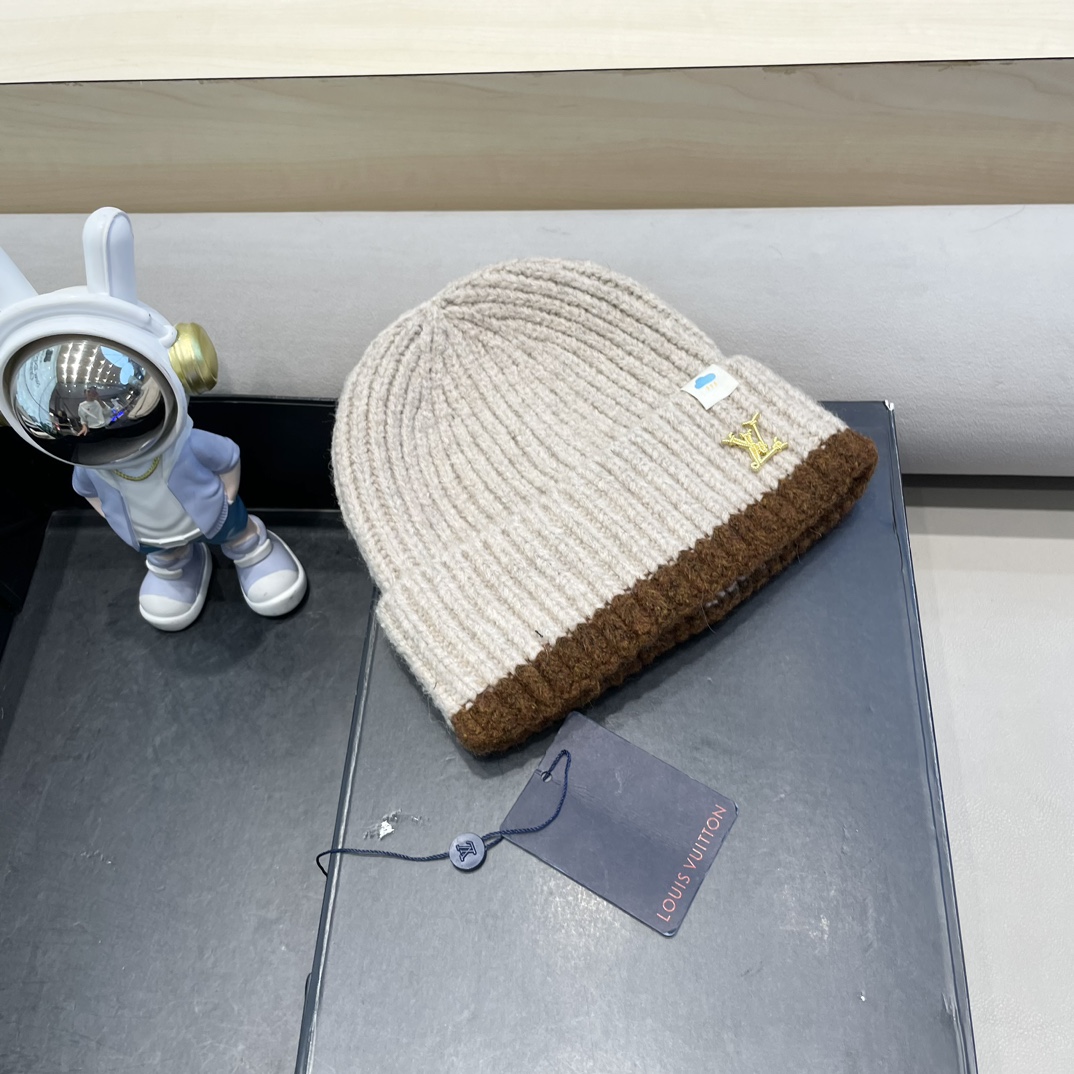 lv路易威登秋冬欧美风羊绒毛线帽双面冷帽菱形格针织帽轻奢保暖高级感名媛范