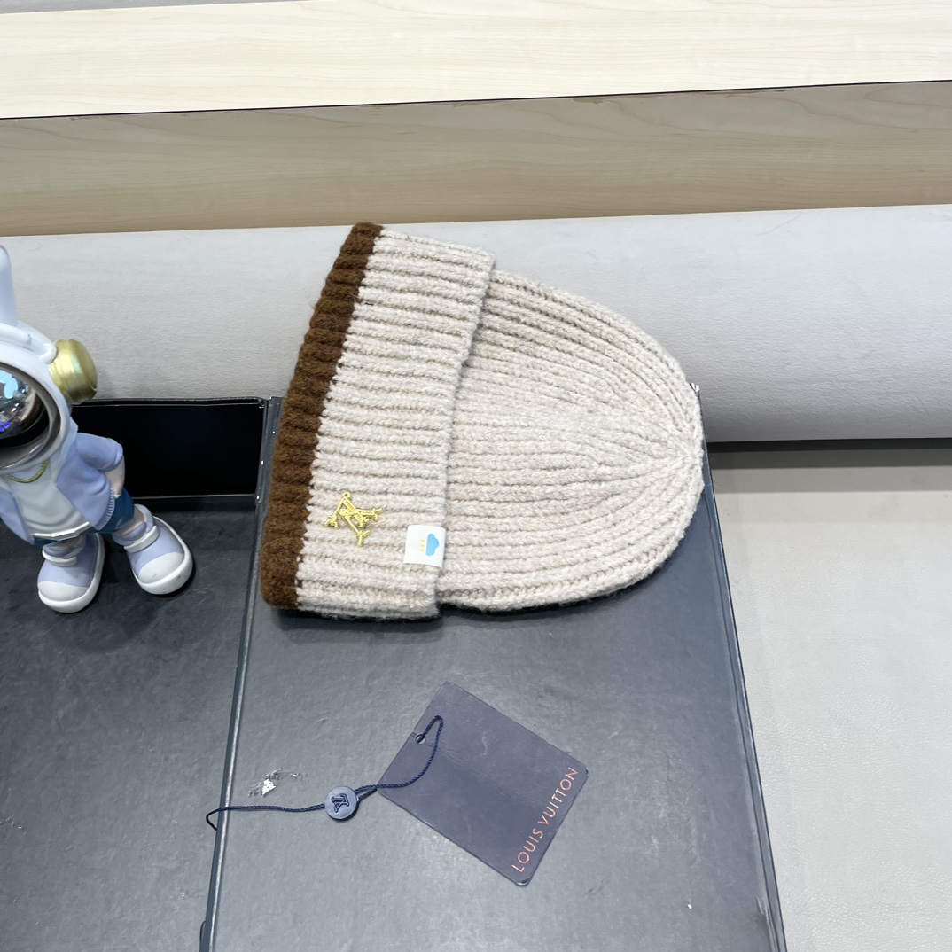 lv路易威登秋冬欧美风羊绒毛线帽双面冷帽菱形格针织帽轻奢保暖高级感名媛范