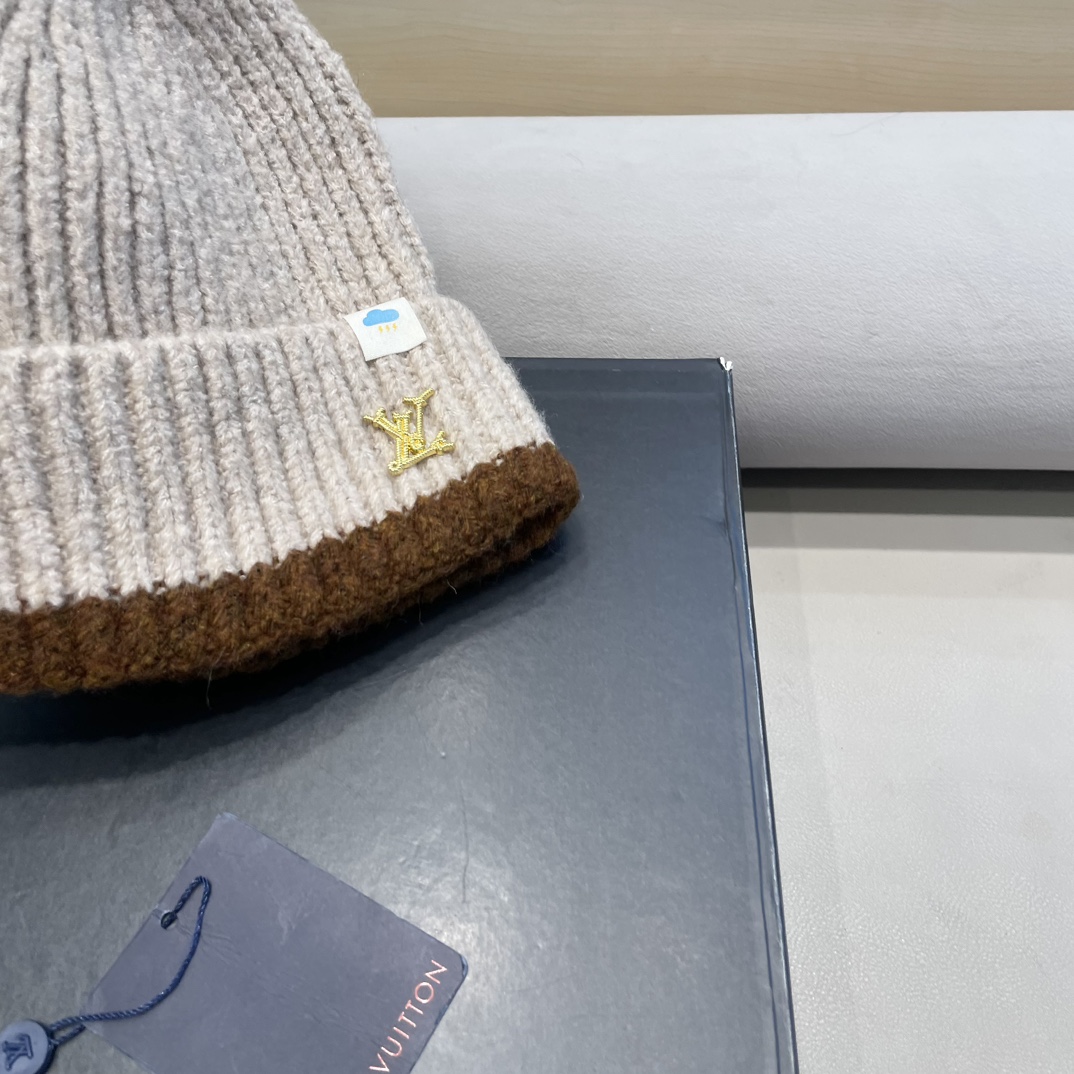 lv路易威登秋冬欧美风羊绒毛线帽双面冷帽菱形格针织帽轻奢保暖高级感名媛范