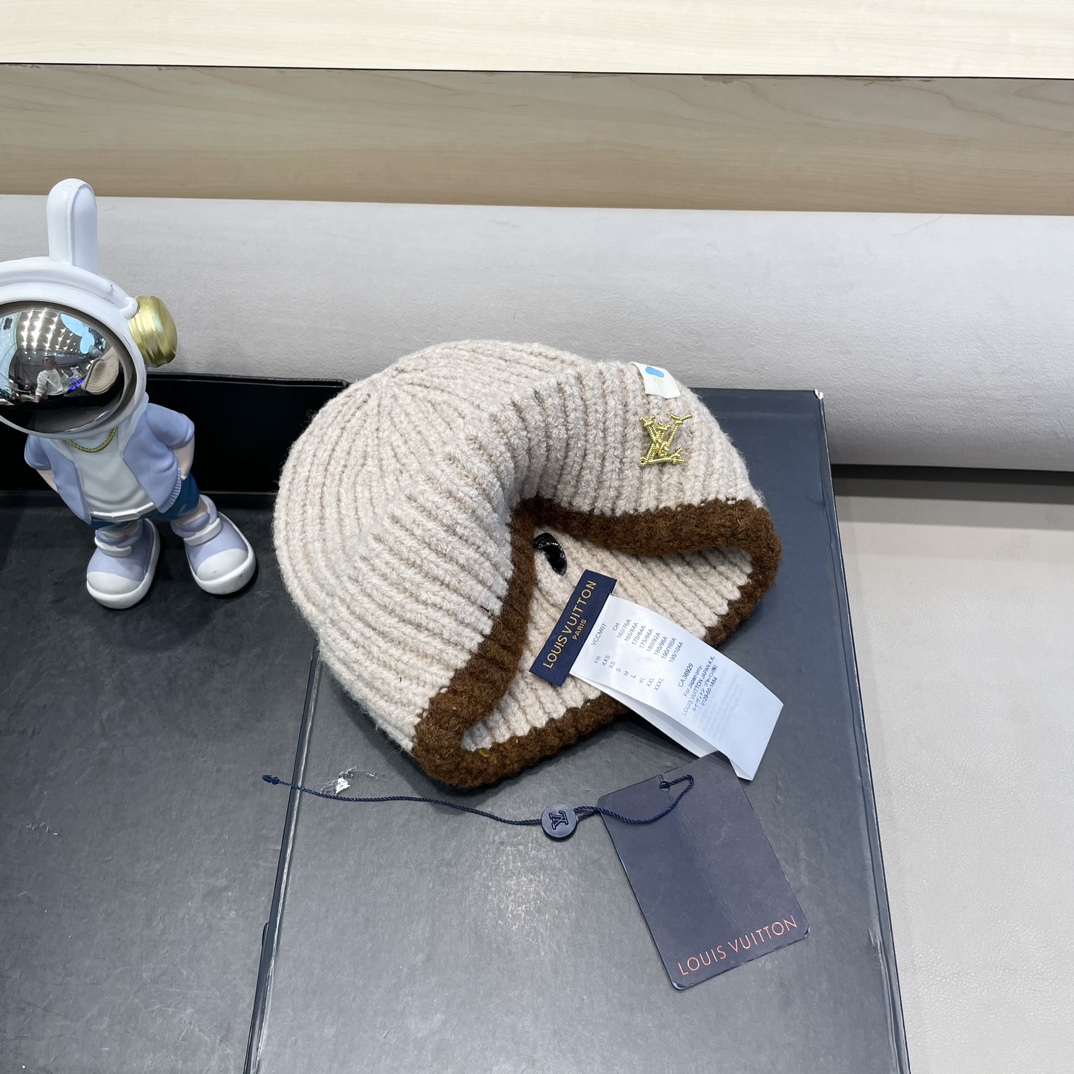 lv路易威登秋冬欧美风羊绒毛线帽双面冷帽菱形格针织帽轻奢保暖高级感名媛范