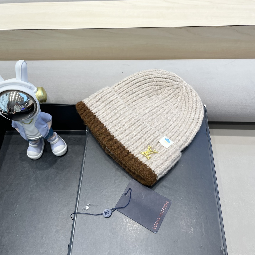 lv路易威登秋冬欧美风羊绒毛线帽双面冷帽菱形格针织帽轻奢保暖高级感名媛范