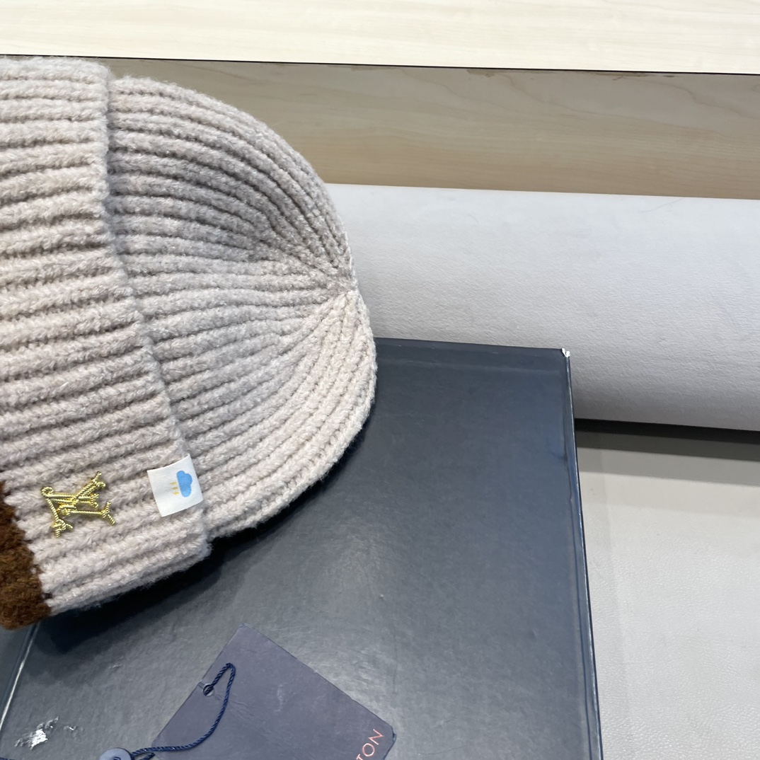 lv路易威登秋冬欧美风羊绒毛线帽双面冷帽菱形格针织帽轻奢保暖高级感名媛范