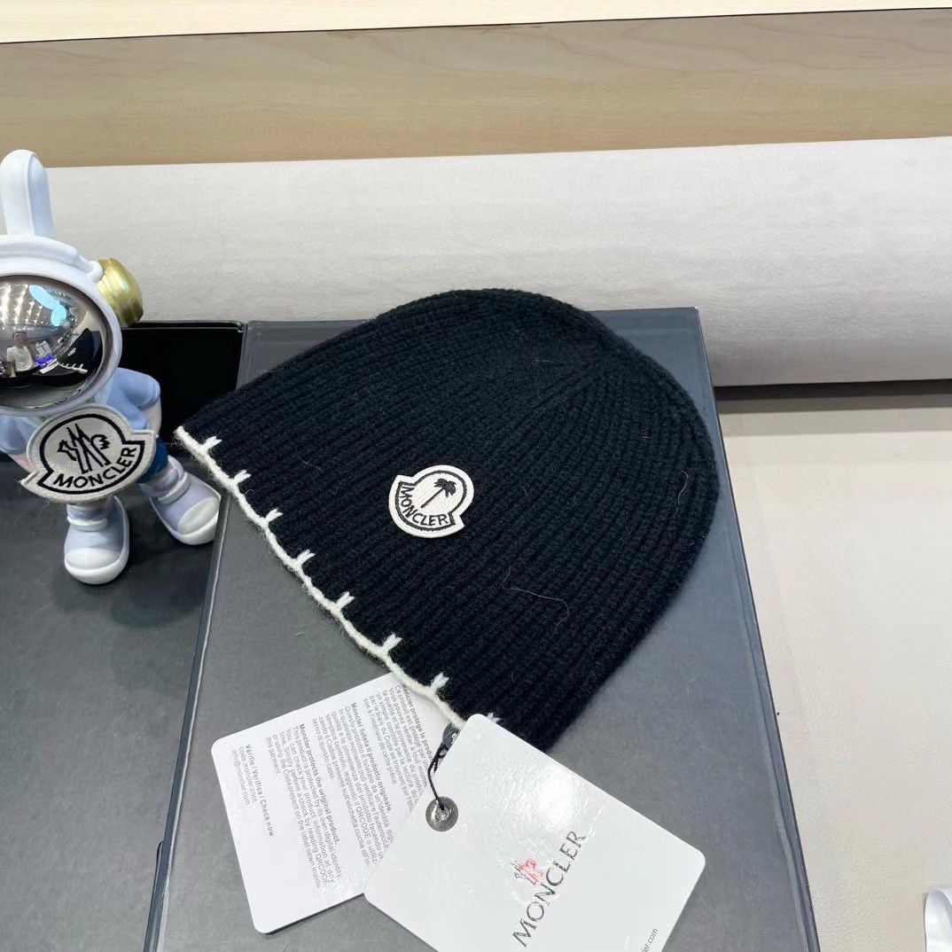  蒙口Moncler盟可睐冷帽套头帽灰色头套针织帽毛线帽女秋冬季薄款羊毛羊绒保暖