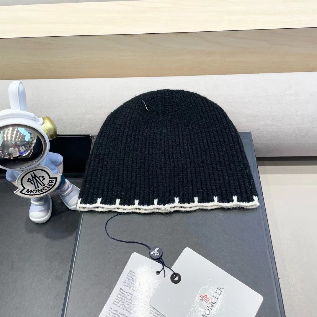  蒙口Moncler盟可睐冷帽套头帽灰色头套针织帽毛线帽女秋冬季薄款羊毛羊绒保暖
