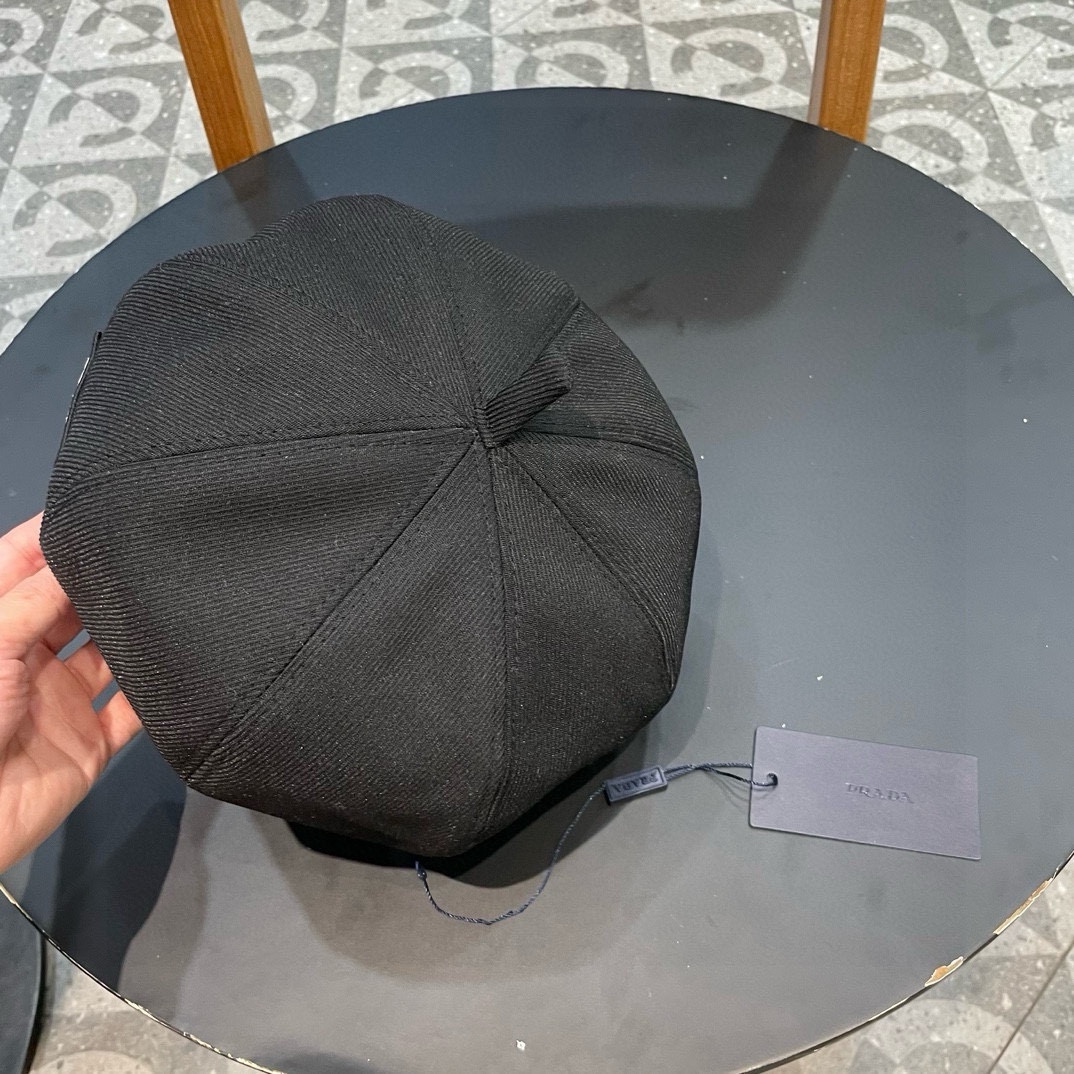 PRADA普拉达 贝雷帽女春秋款显脸小画家帽棕色韩系八角帽子大头围新款