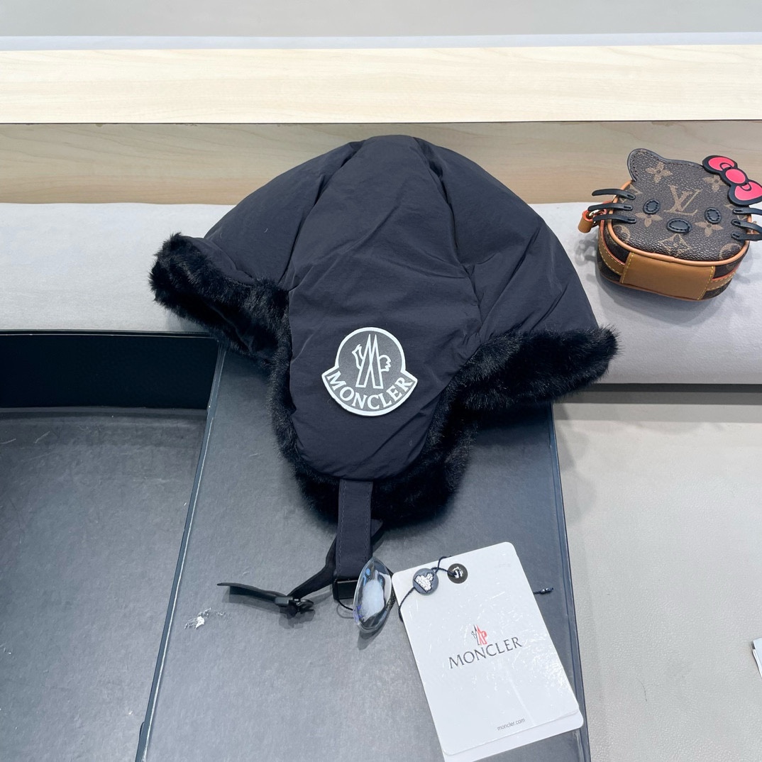 moncler东北雷锋帽秋冬季户外骑电动车防寒保暖护耳帽大头围羽绒棉帽子潮