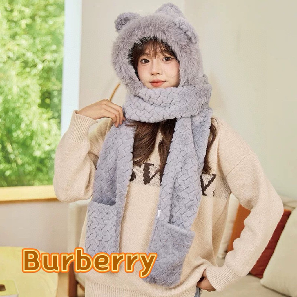 [Burberry Hats]Burberry Bear Plush Hat&Scarf All in One Men
