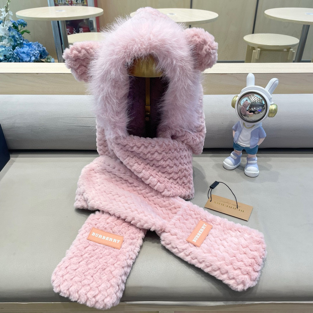 [Burberry Hats]Burberry Bear Plush Hat&Scarf All in One Men