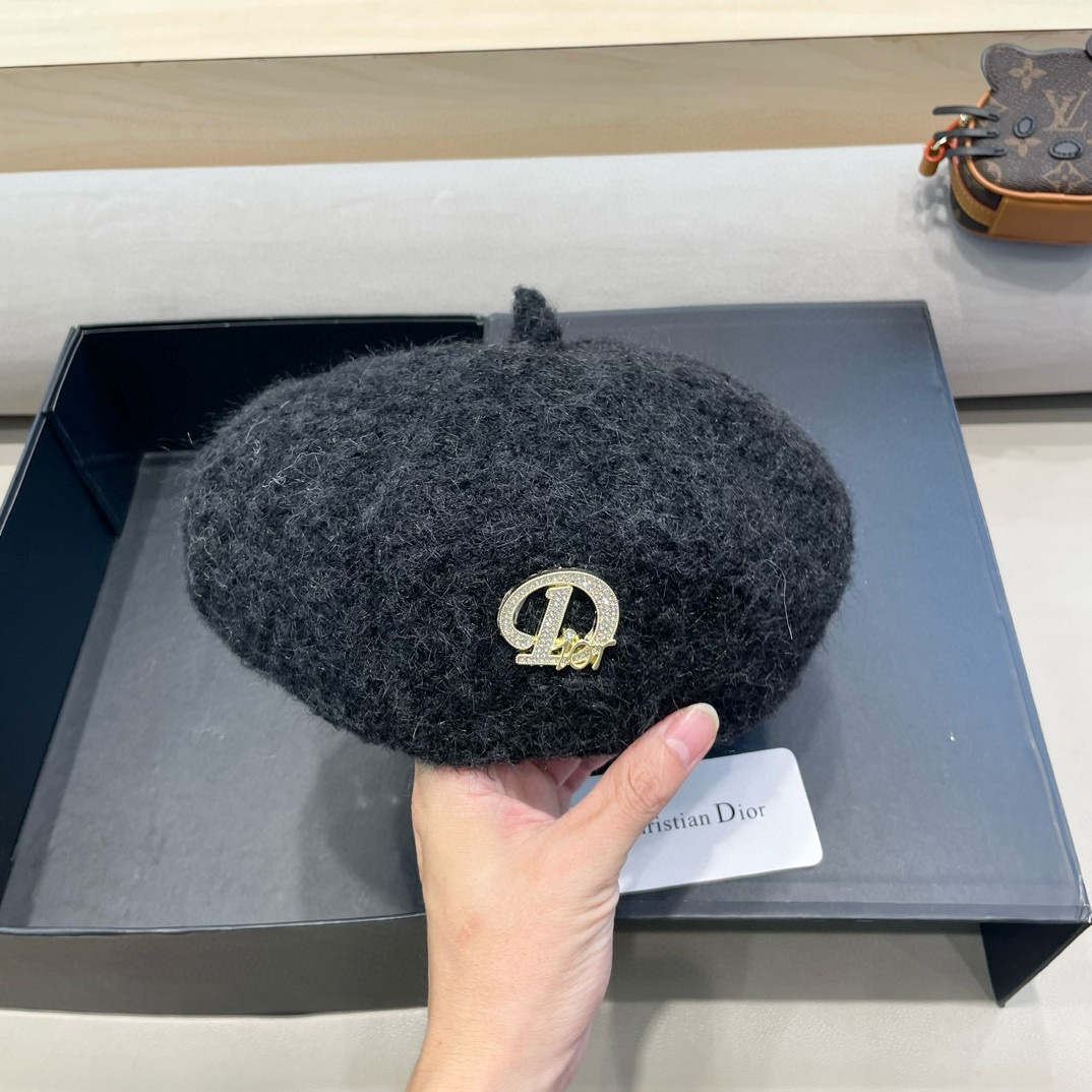Dior 毛绒针织显白氛围感贝雷帽女2024新款秋冬日系百搭大头围画家帽子