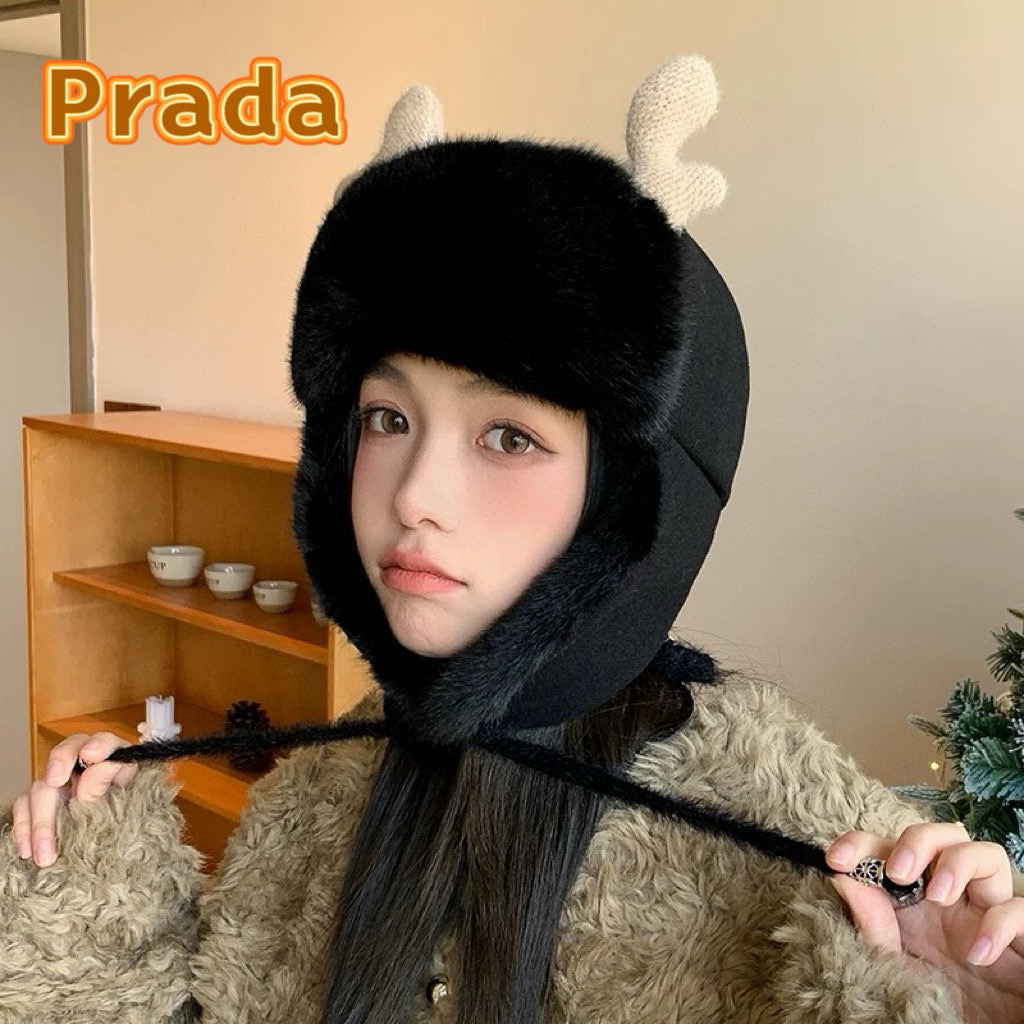 NO:218965,Prada Prada winter new style thickened warm side face cute deer antler Lei Feng hat women riding versatile ear protection hat fisherman hat baseball hat knit hat, hat, prada, prada, espadrilles, hats19860909普拉达Prada冬季新款加厚保暖遮侧脸可爱鹿角雷锋帽子女骑车百搭护耳帽帽子渔夫帽棒球帽针织帽,帽子,prada,prada,espadrilles,hats,hat