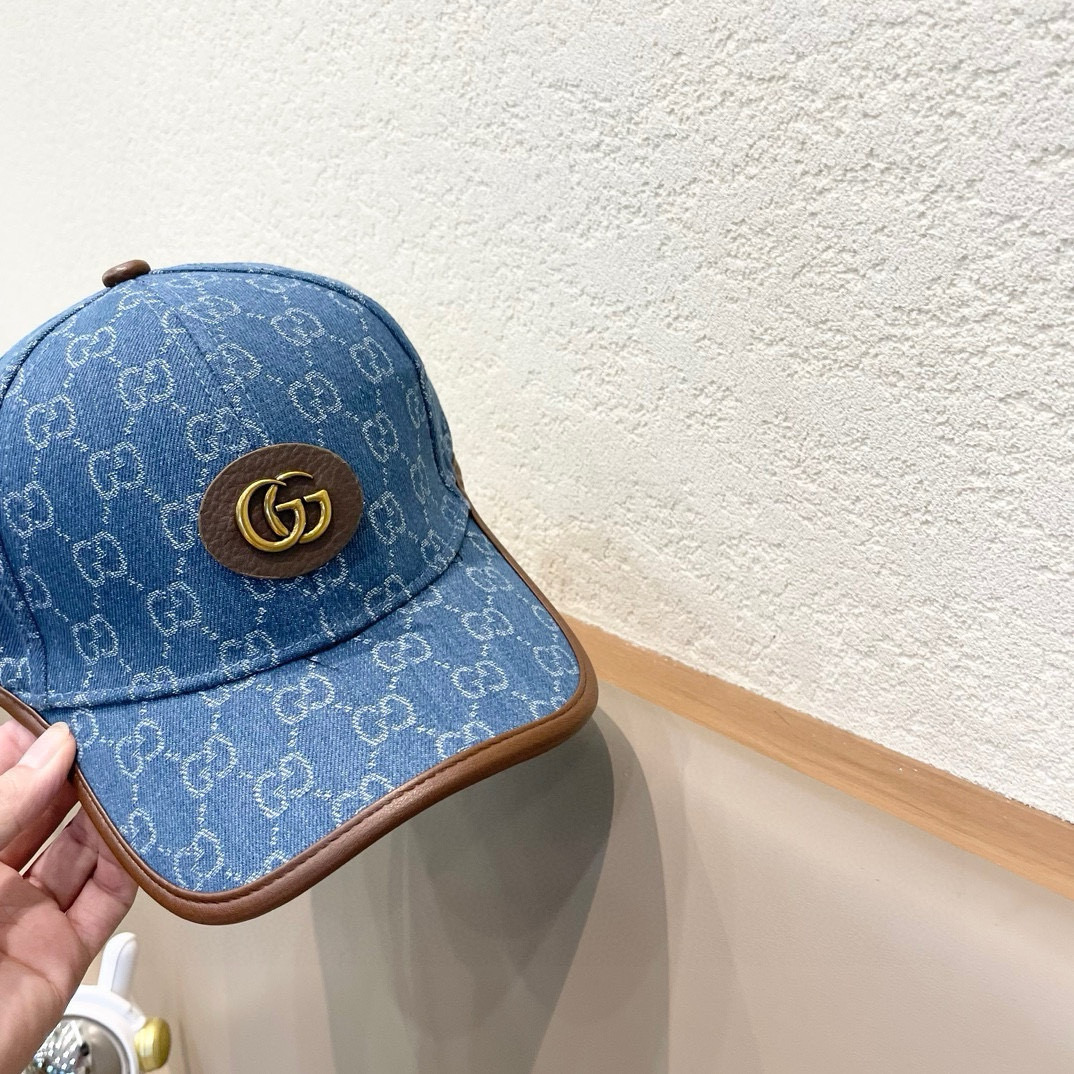  GUCCI古奇棒牛仔皮包边球帽👒 工艺非常精美 高档大气上档次！低调奢华，方便携带！