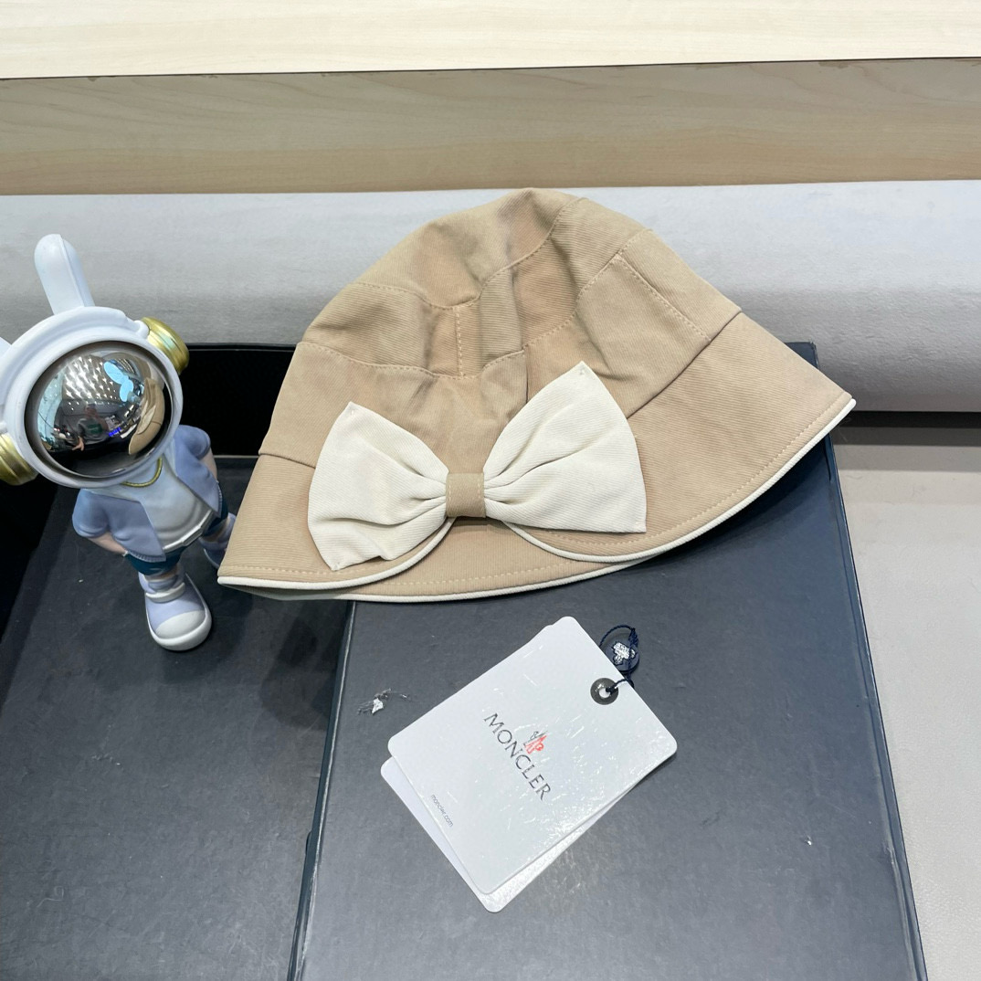  moncler撞色蝴蝶结渔夫帽女春秋新款时尚显脸小盆帽韩版宽檐百搭遮脸帽子