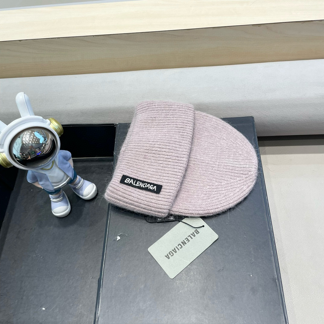 巴黎世家可爱高级感兔毛白色毛线帽子女潮韩版秋冬日系冷帽保暖套头针织帽