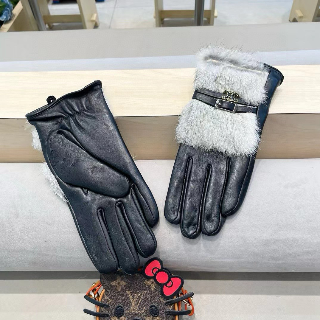 塞琳Celine2024秋冬双C懒兔毛羊皮手套👍手机触屏，秒杀市场差产品，进口一级羊皮➕懒兔毛内里加绒 