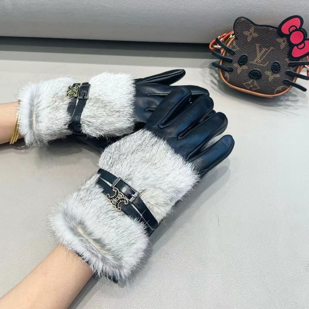 塞琳Celine2024秋冬双C懒兔毛羊皮手套👍手机触屏，秒杀市场差产品，进口一级羊皮➕懒兔毛内里加绒 