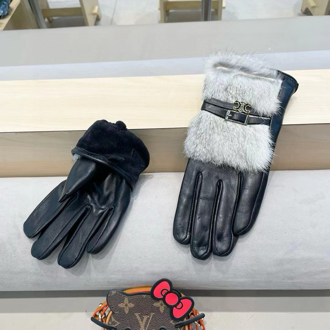 塞琳Celine2024秋冬双C懒兔毛羊皮手套👍手机触屏，秒杀市场差产品，进口一级羊皮➕懒兔毛内里加绒 