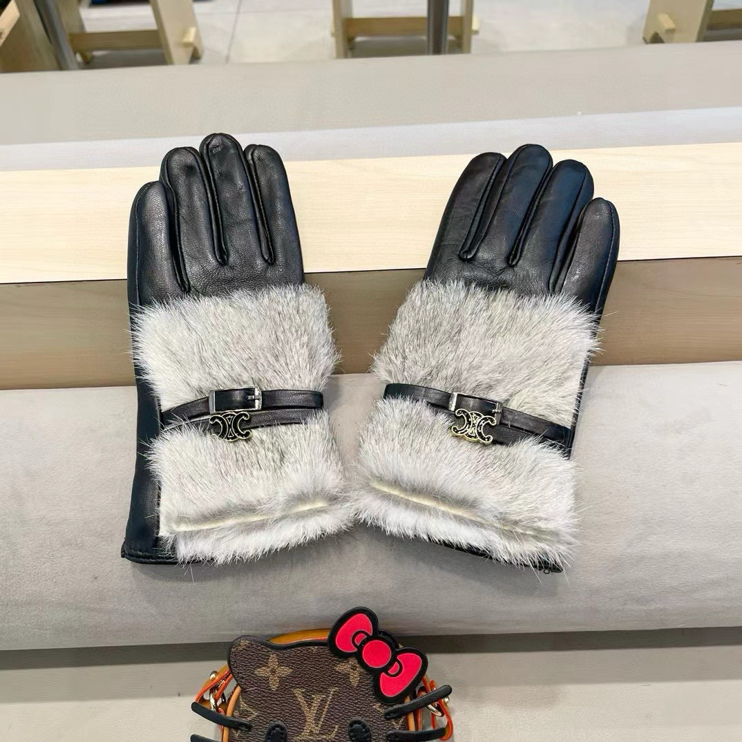 塞琳Celine2024秋冬双C懒兔毛羊皮手套👍手机触屏，秒杀市场差产品，进口一级羊皮➕懒兔毛内里加绒 