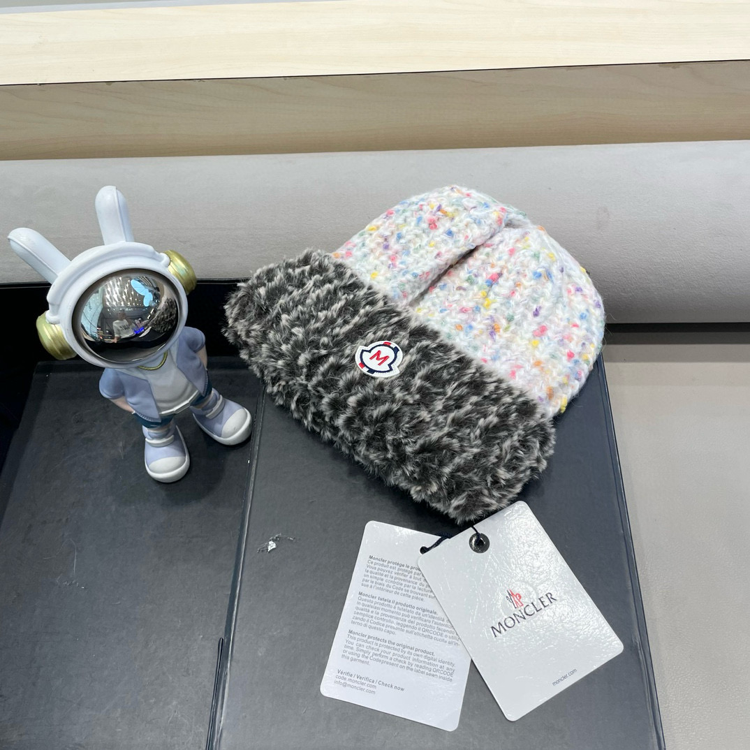 moncler帽子女冬季毛绒保暖防寒毛绒混纺针织毛线帽韩版潮流显脸小包头帽