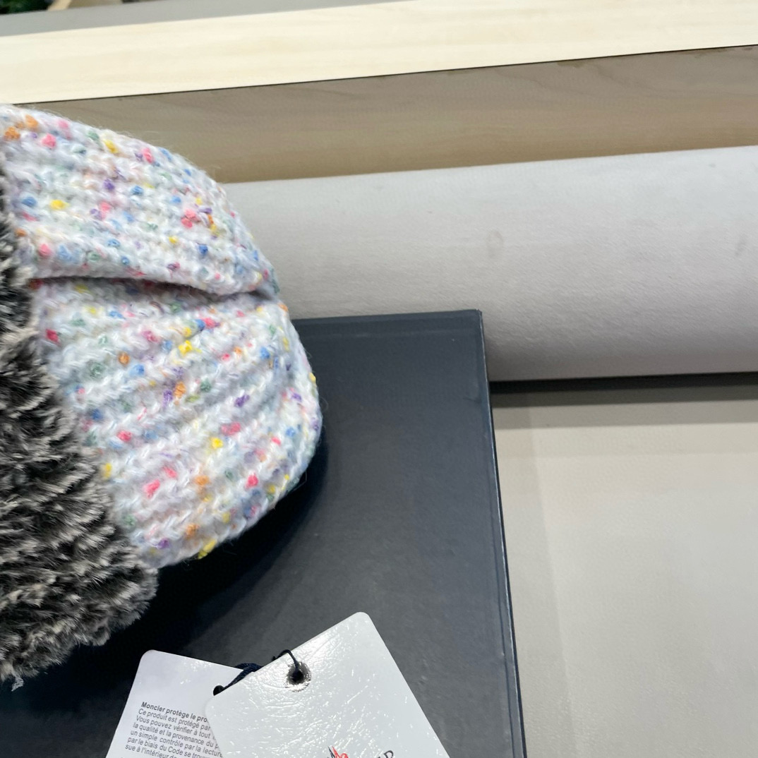 moncler帽子女冬季毛绒保暖防寒毛绒混纺针织毛线帽韩版潮流显脸小包头帽