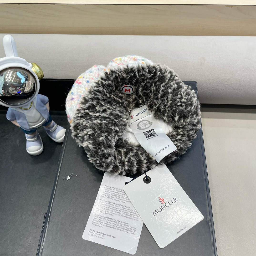 moncler帽子女冬季毛绒保暖防寒毛绒混纺针织毛线帽韩版潮流显脸小包头帽