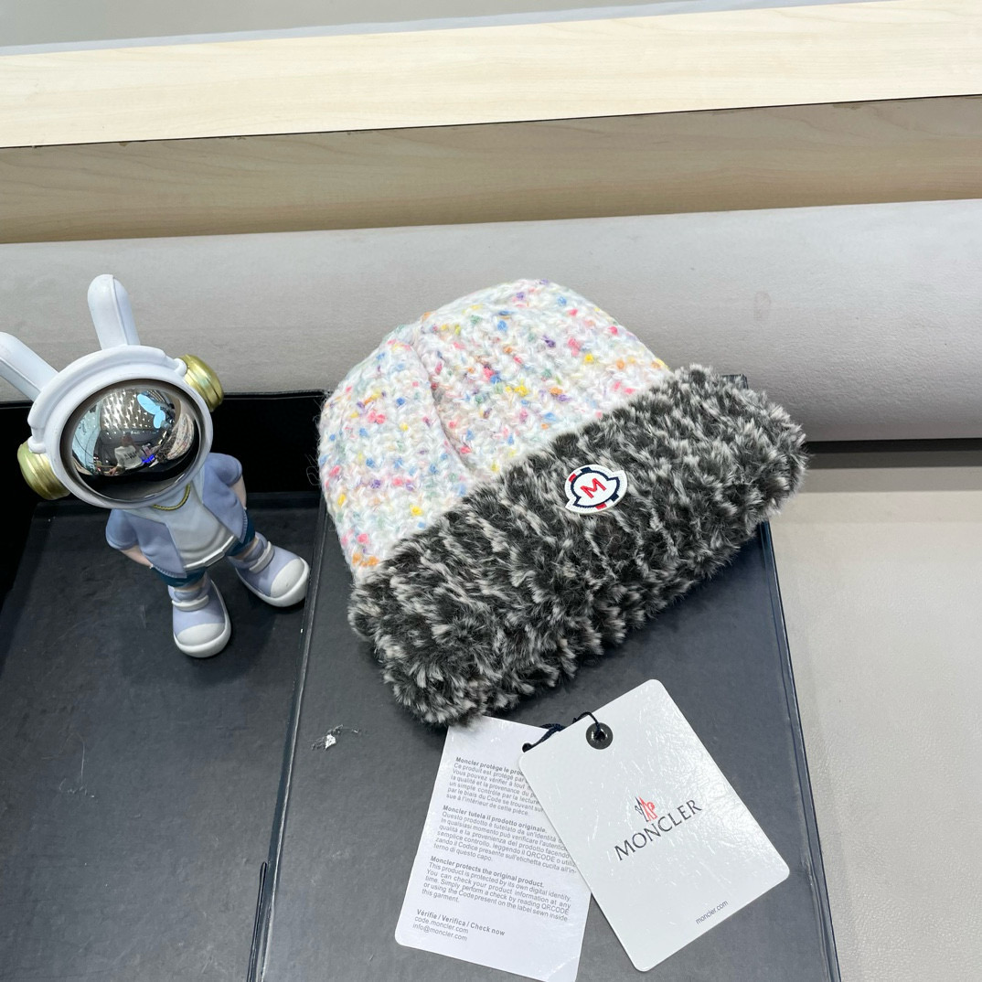 moncler帽子女冬季毛绒保暖防寒毛绒混纺针织毛线帽韩版潮流显脸小包头帽