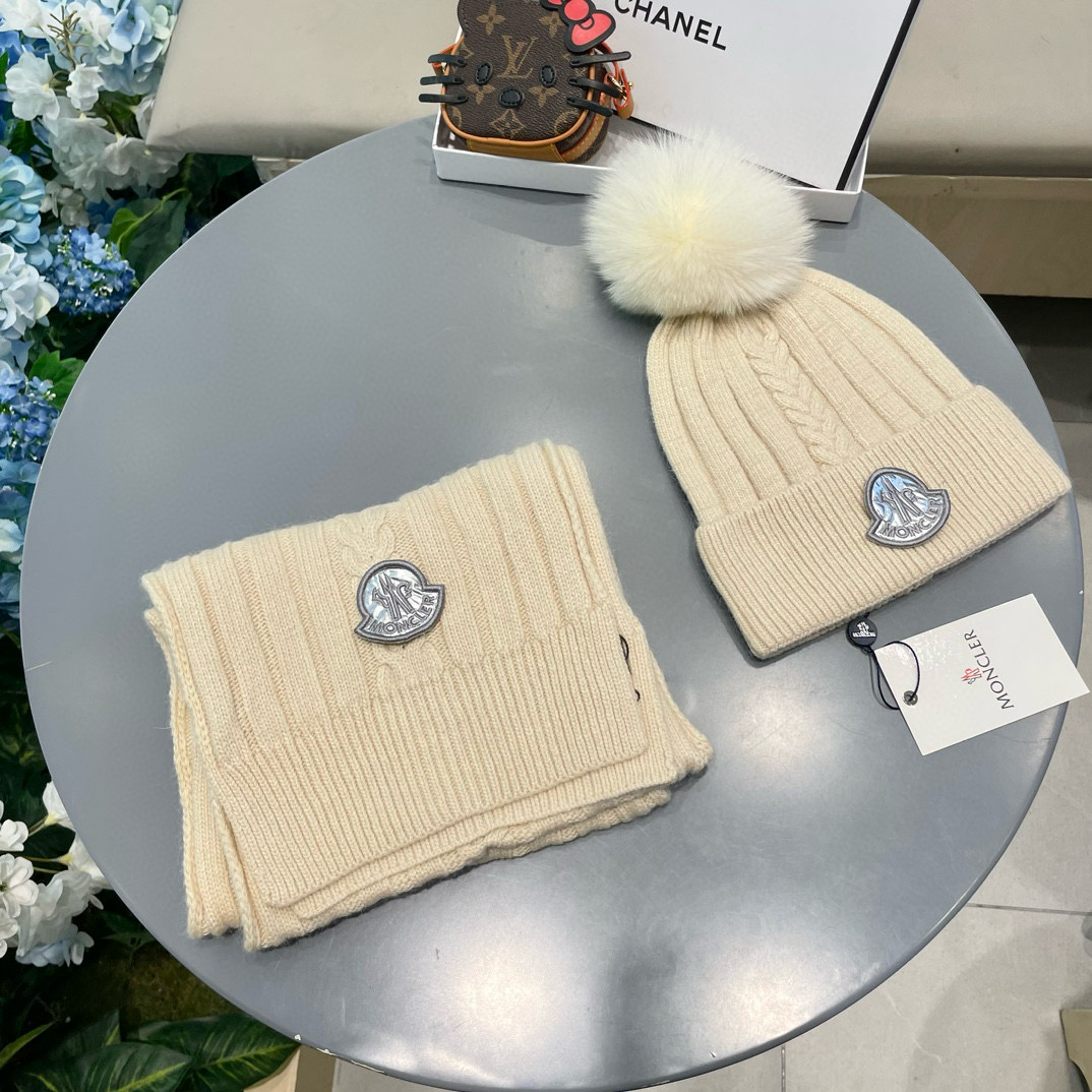 Moncler Wool Rabbit Hat and Scarf Set for Stylish Warmth – Unisex Couples’ Qazi Collection - 图片 2