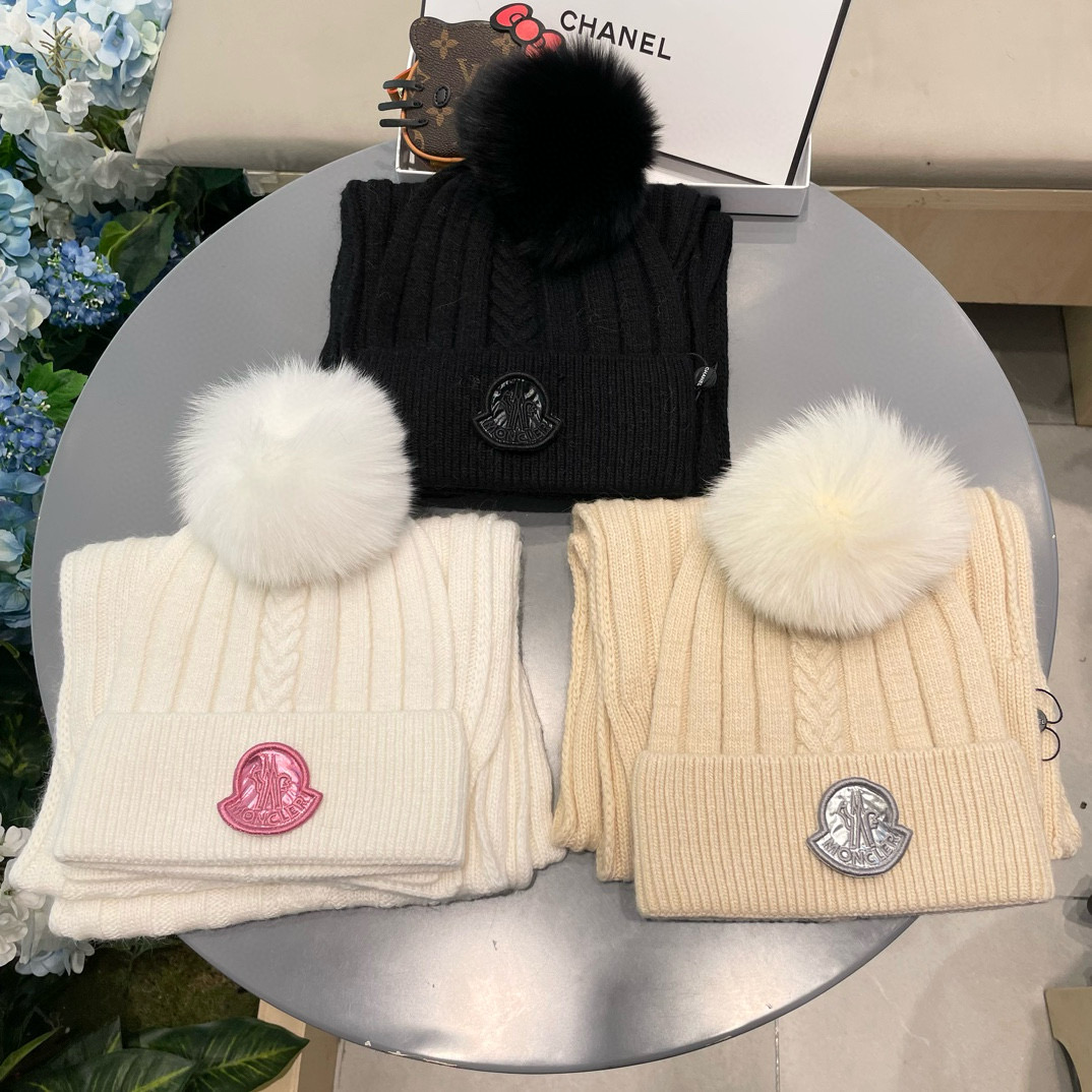 Moncler Wool Rabbit Hat and Scarf Set for Stylish Warmth – Unisex Couples’ Qazi Collection