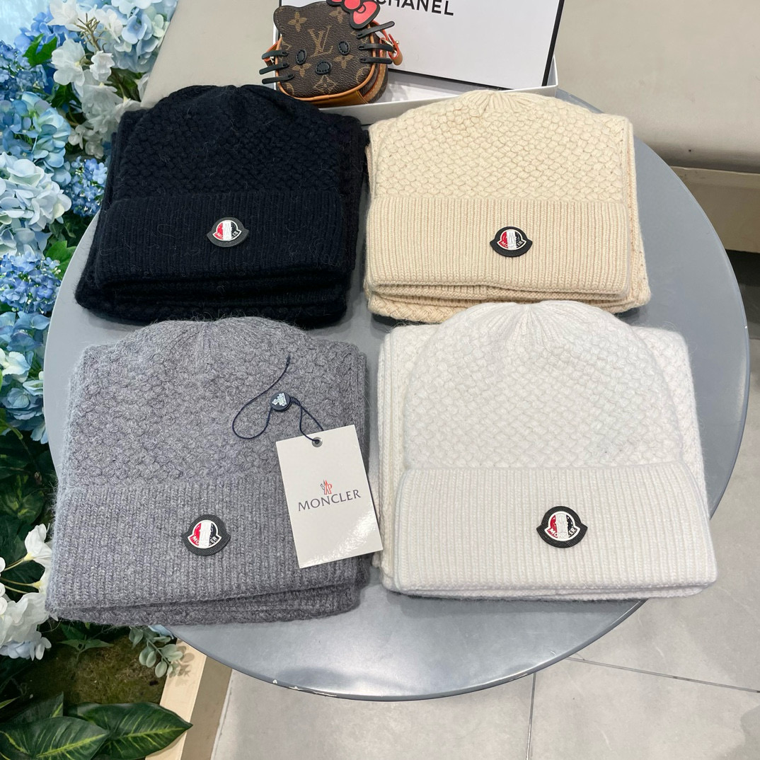 “Moncler Wool Rabbit Hat and Scarf: Warm and Stylish Unisex Couple Set”