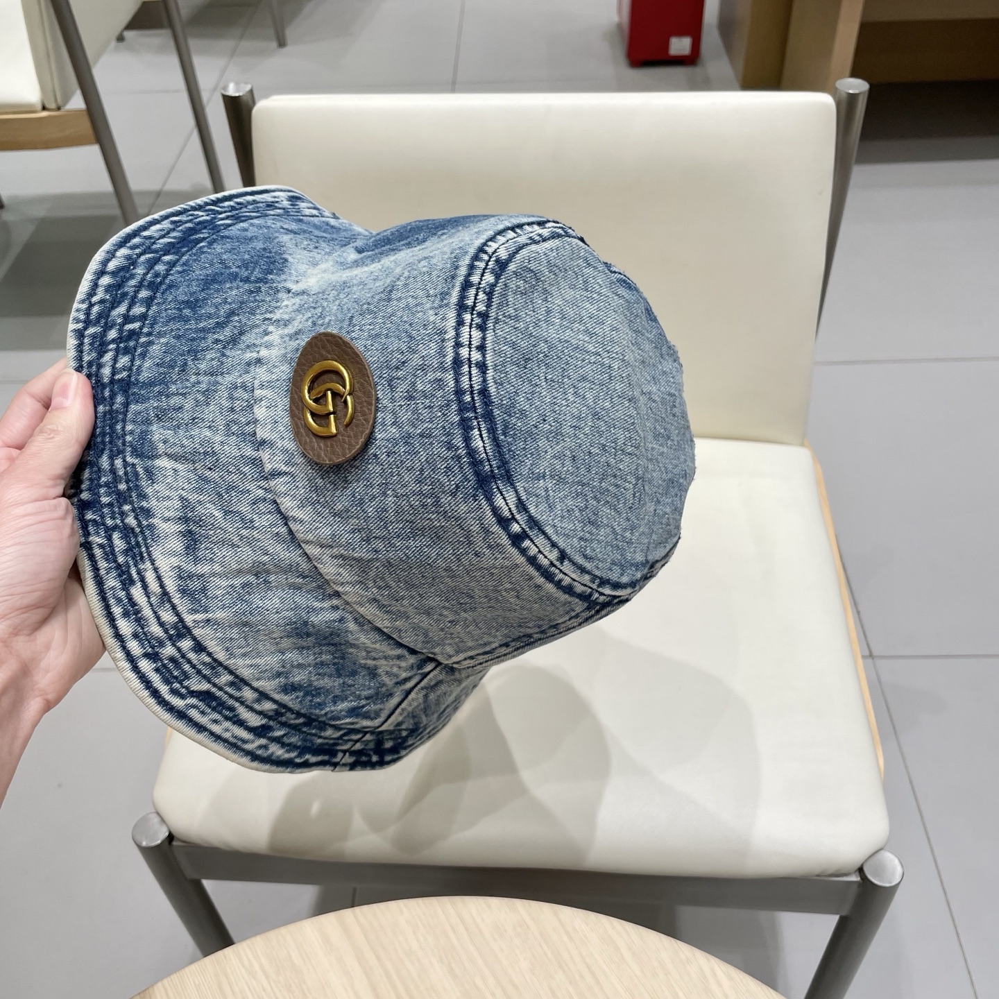   古奇Gucci渔夫帽春夏季百搭时尚牛仔水洗毛边帽子女日系防晒遮阳盆帽现货