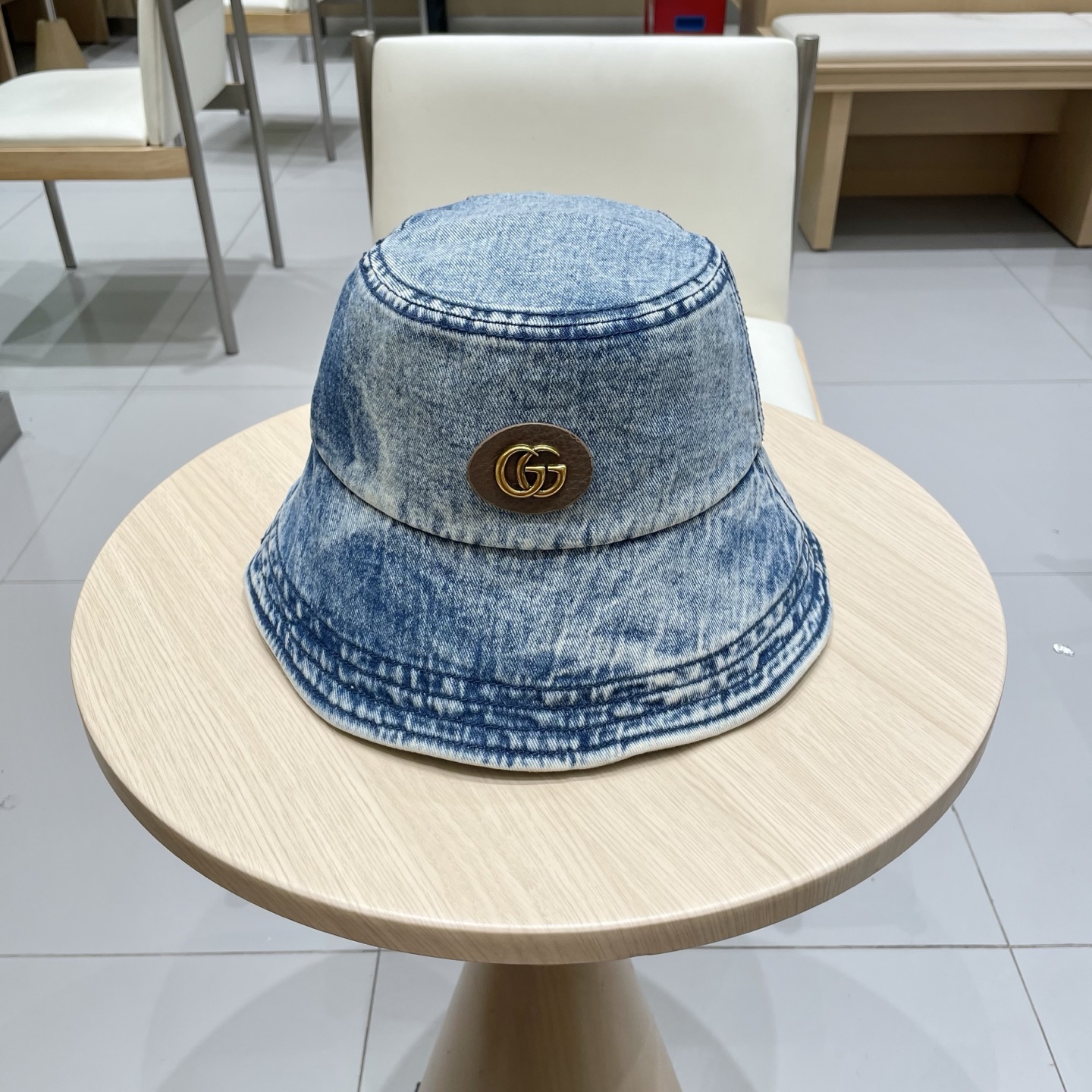   古奇Gucci渔夫帽春夏季百搭时尚牛仔水洗毛边帽子女日系防晒遮阳盆帽现货