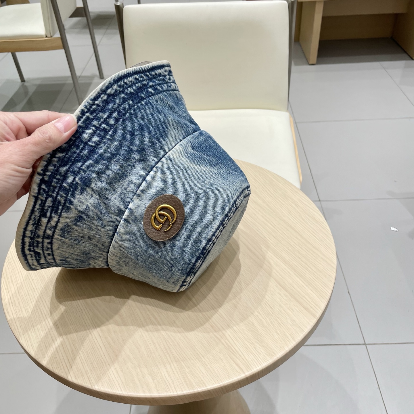   古奇Gucci渔夫帽春夏季百搭时尚牛仔水洗毛边帽子女日系防晒遮阳盆帽现货