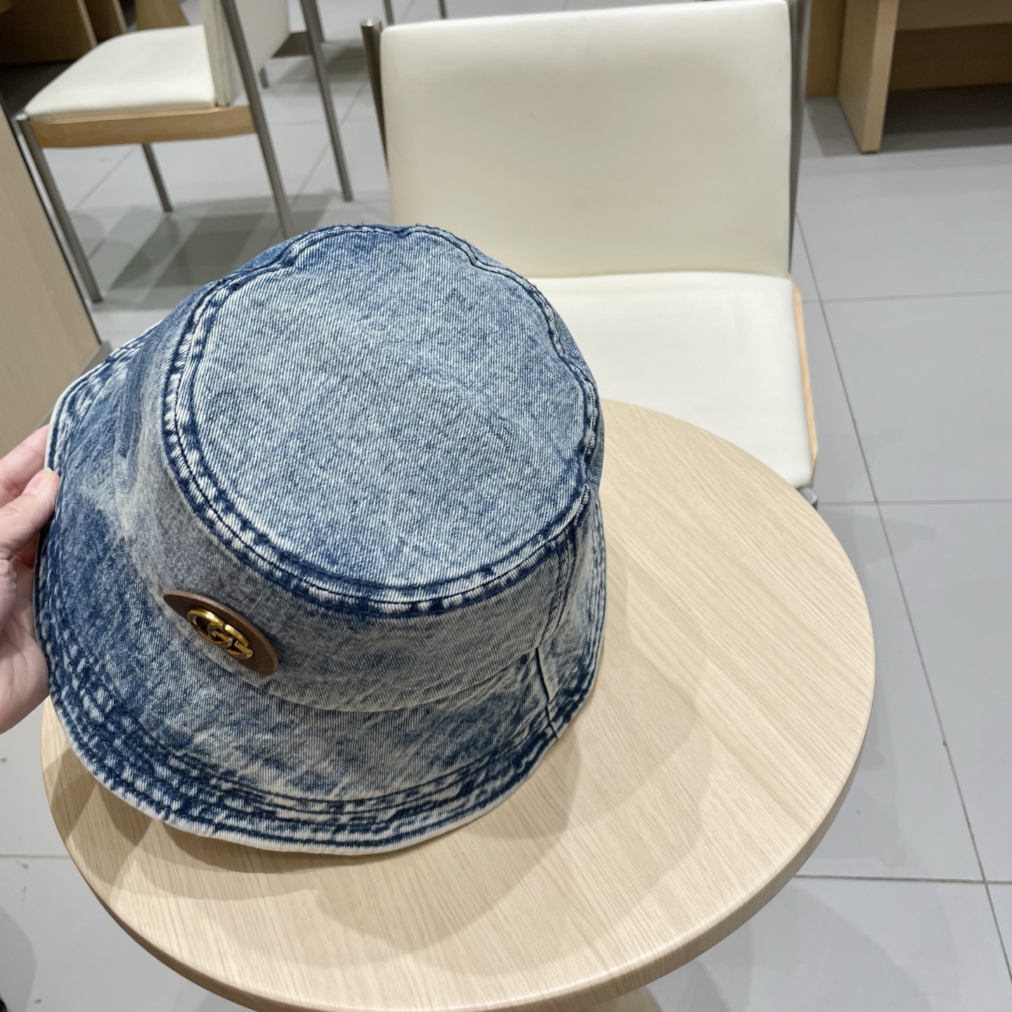   古奇Gucci渔夫帽春夏季百搭时尚牛仔水洗毛边帽子女日系防晒遮阳盆帽现货