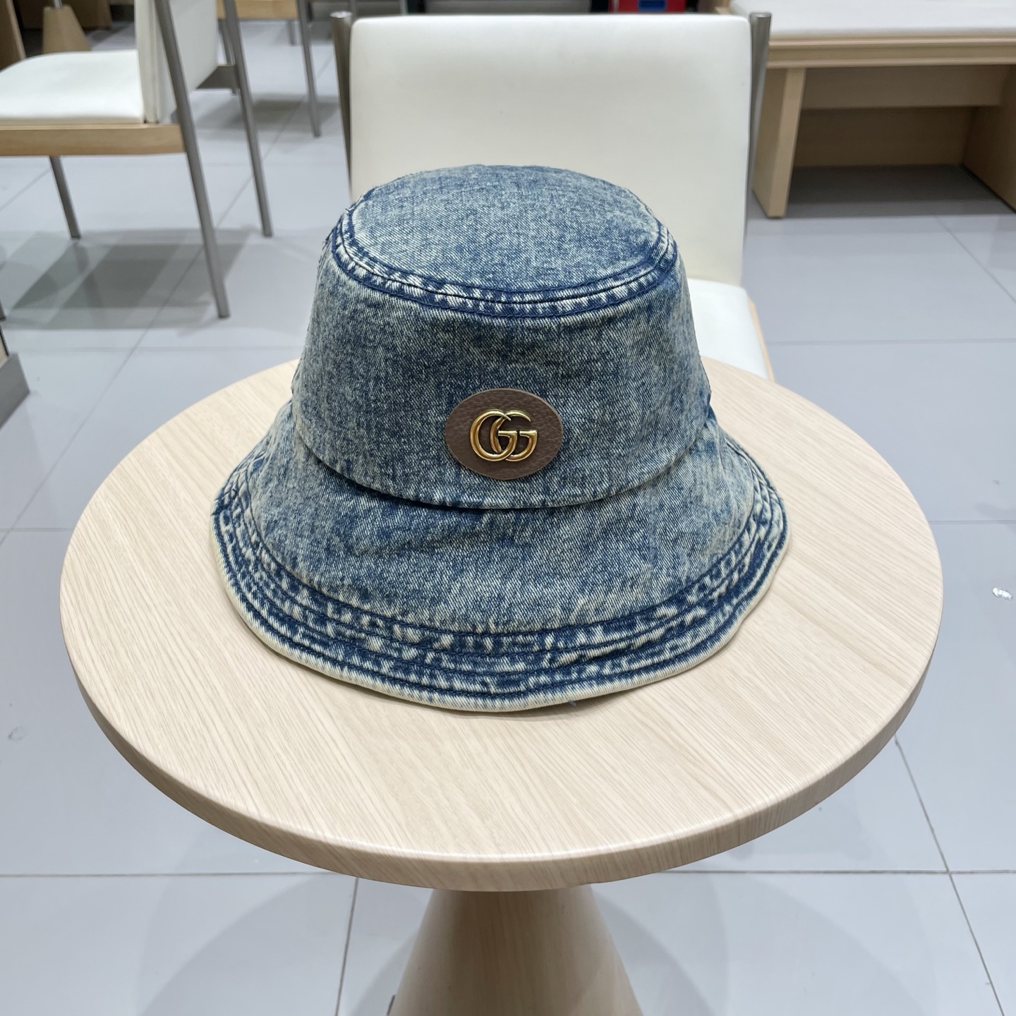   古奇Gucci渔夫帽春夏季百搭时尚牛仔水洗毛边帽子女日系防晒遮阳盆帽现货