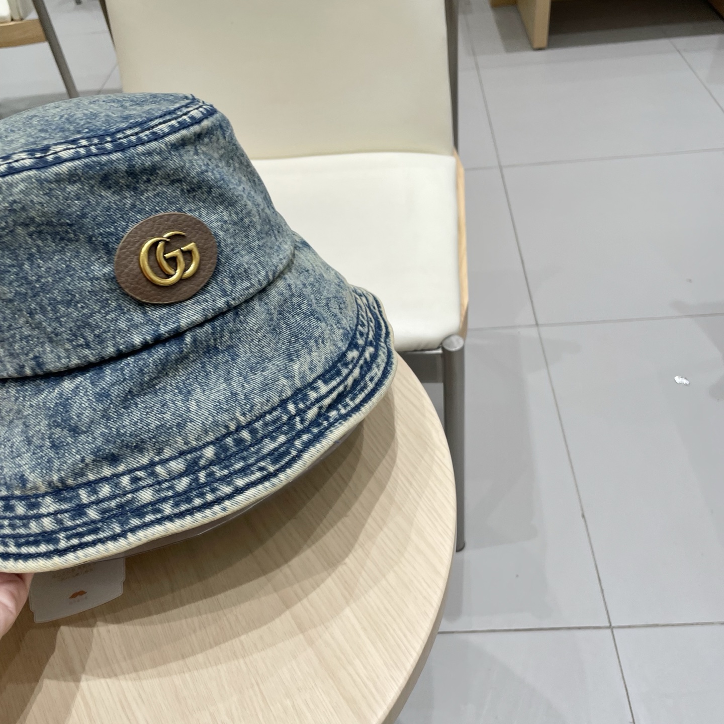   古奇Gucci渔夫帽春夏季百搭时尚牛仔水洗毛边帽子女日系防晒遮阳盆帽现货