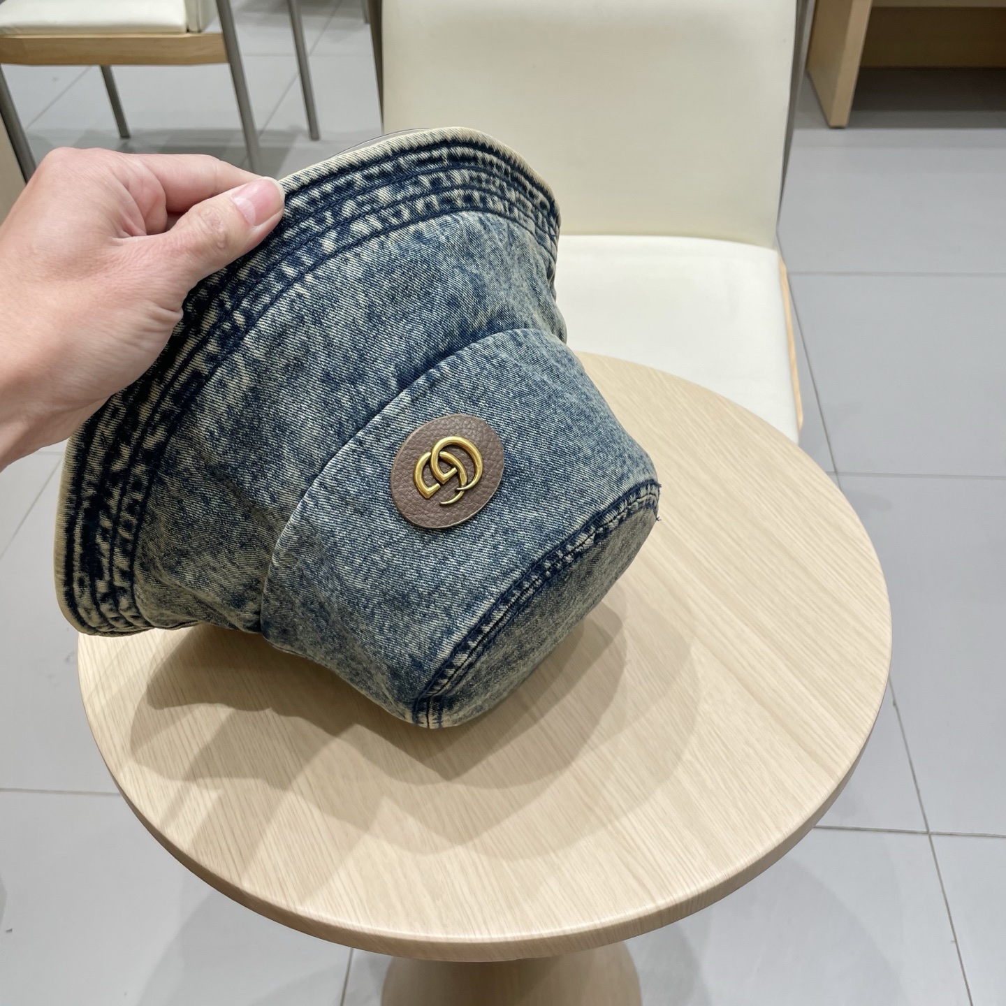   古奇Gucci渔夫帽春夏季百搭时尚牛仔水洗毛边帽子女日系防晒遮阳盆帽现货