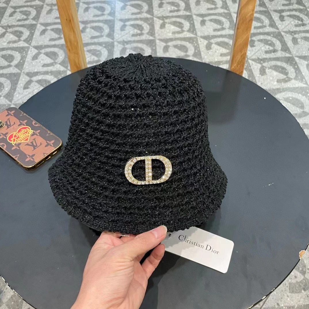  Dior夏季编织透气渔夫帽子女薄款遮阳草帽水桶帽日系显脸小遮脸太阳帽