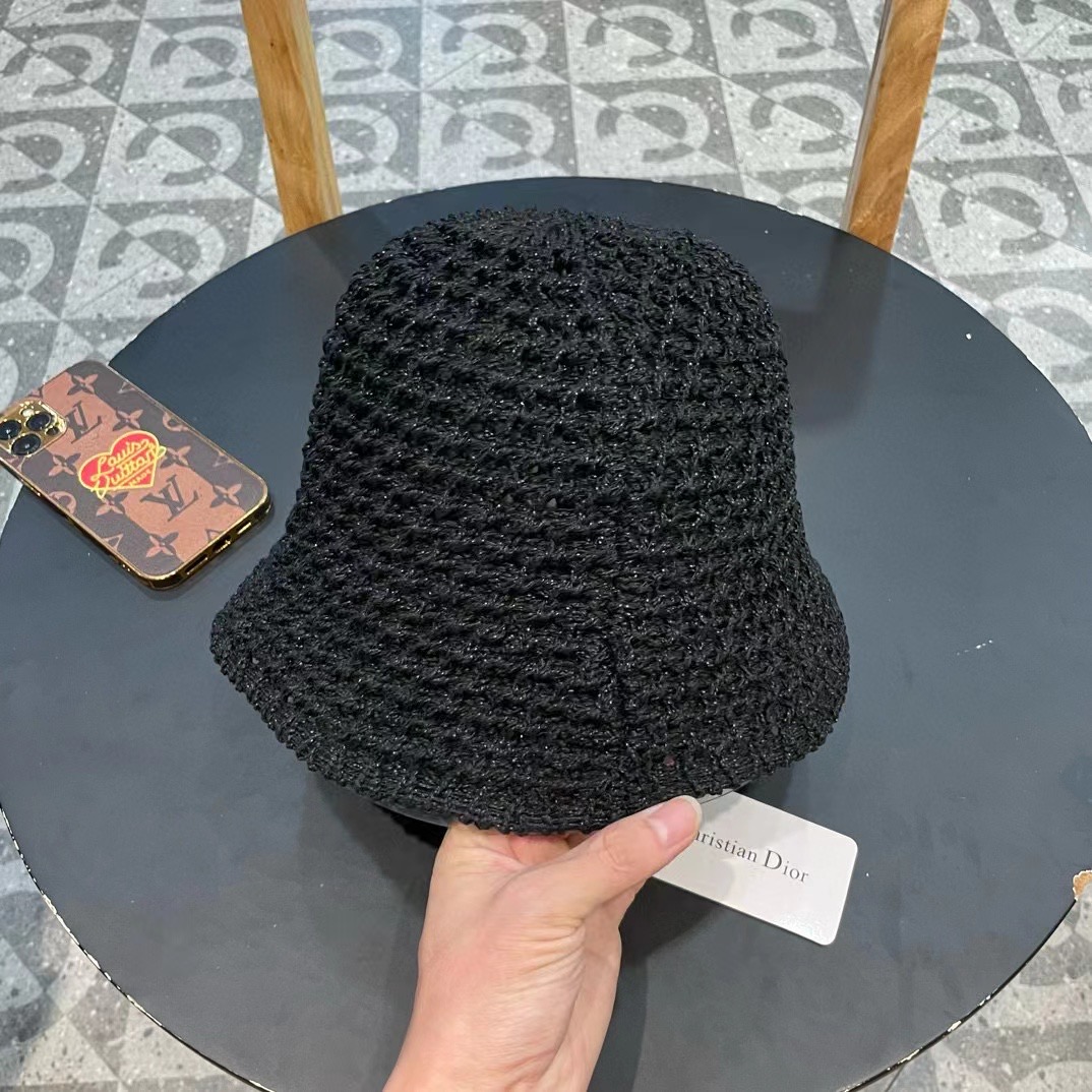  Dior夏季编织透气渔夫帽子女薄款遮阳草帽水桶帽日系显脸小遮脸太阳帽