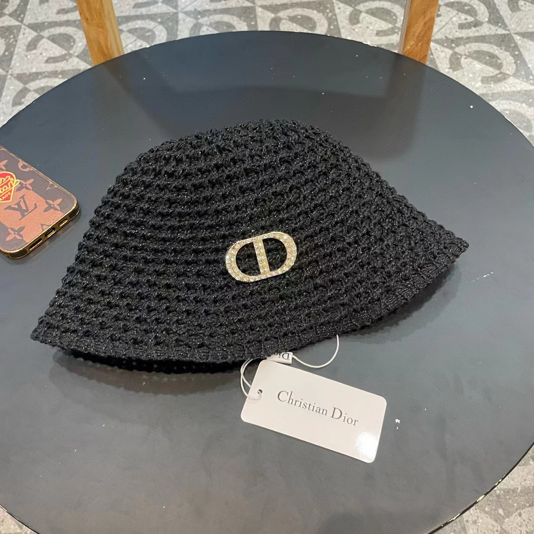  Dior夏季编织透气渔夫帽子女薄款遮阳草帽水桶帽日系显脸小遮脸太阳帽