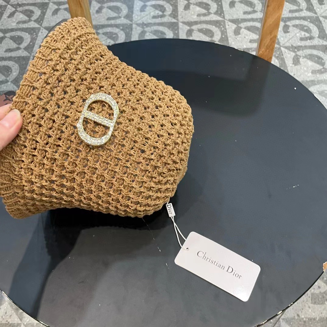  Dior夏季编织透气渔夫帽子女薄款遮阳草帽水桶帽日系显脸小遮脸太阳帽