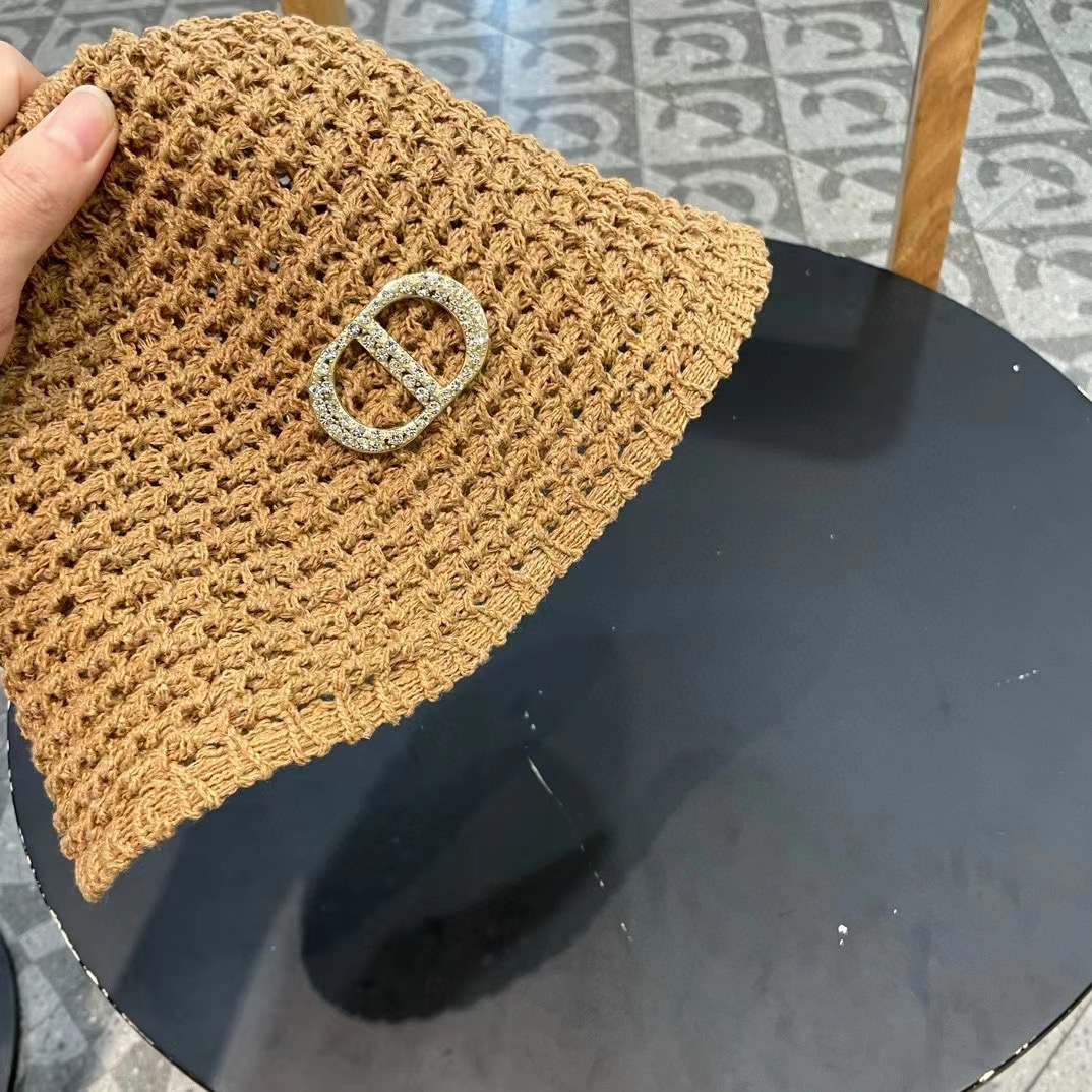  Dior夏季编织透气渔夫帽子女薄款遮阳草帽水桶帽日系显脸小遮脸太阳帽