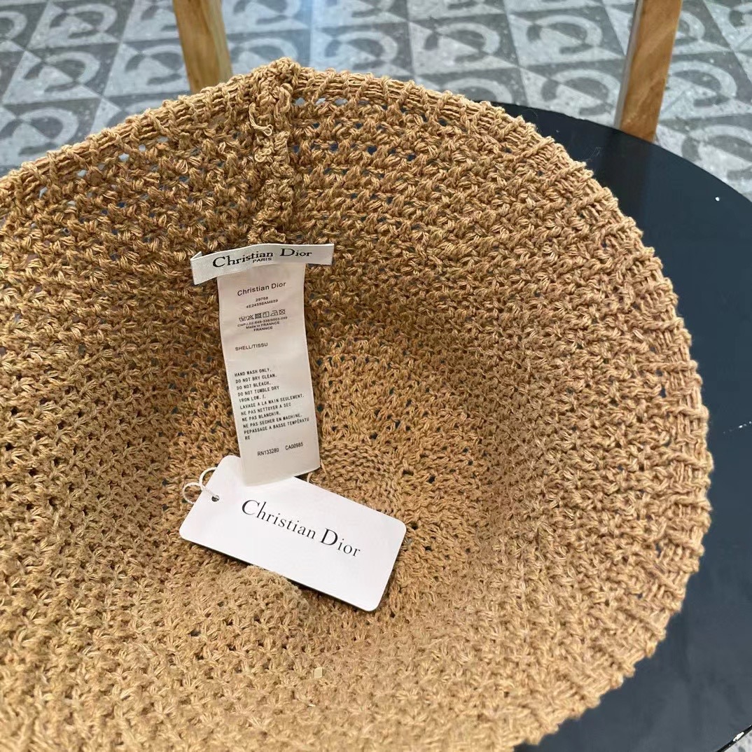  Dior夏季编织透气渔夫帽子女薄款遮阳草帽水桶帽日系显脸小遮脸太阳帽