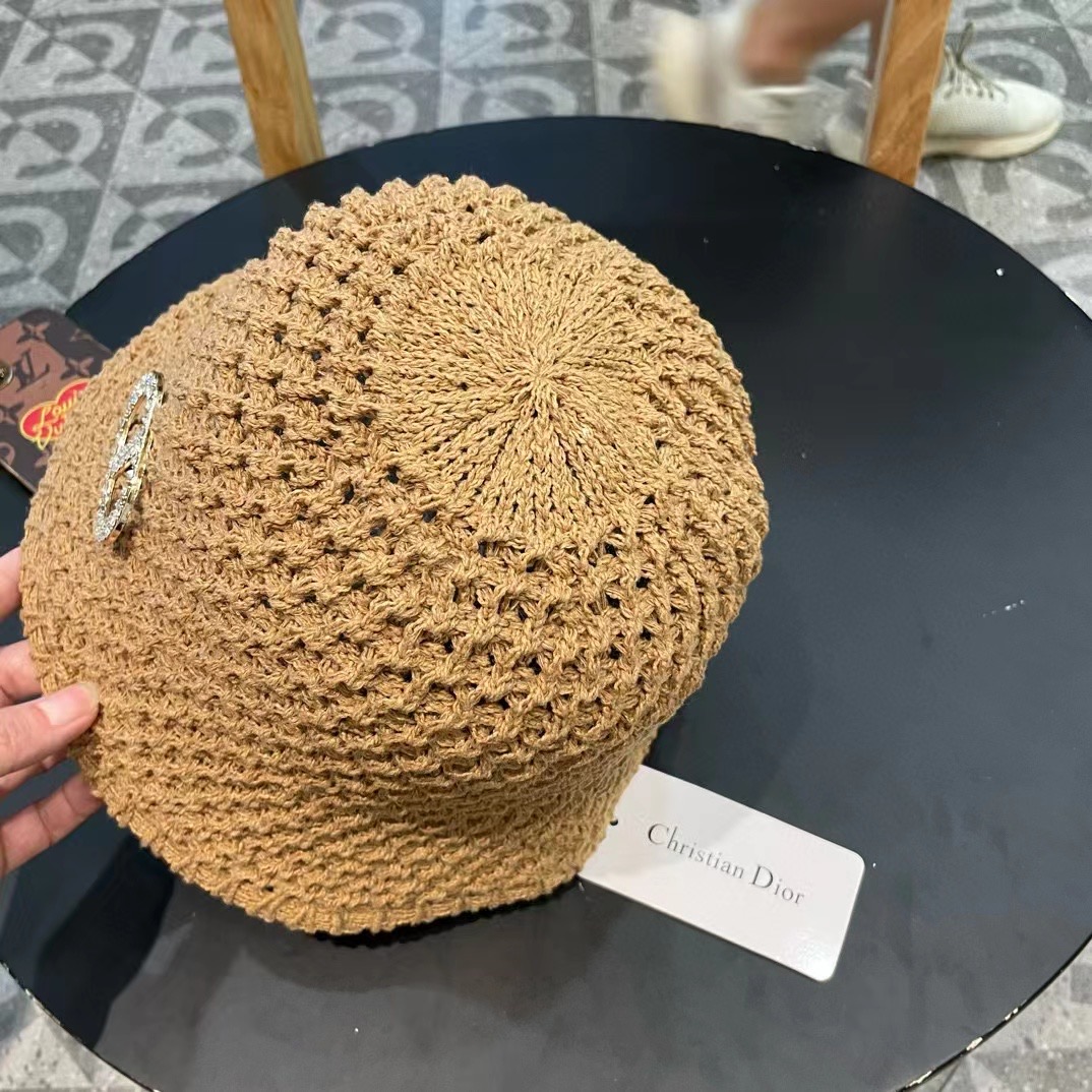  Dior夏季编织透气渔夫帽子女薄款遮阳草帽水桶帽日系显脸小遮脸太阳帽