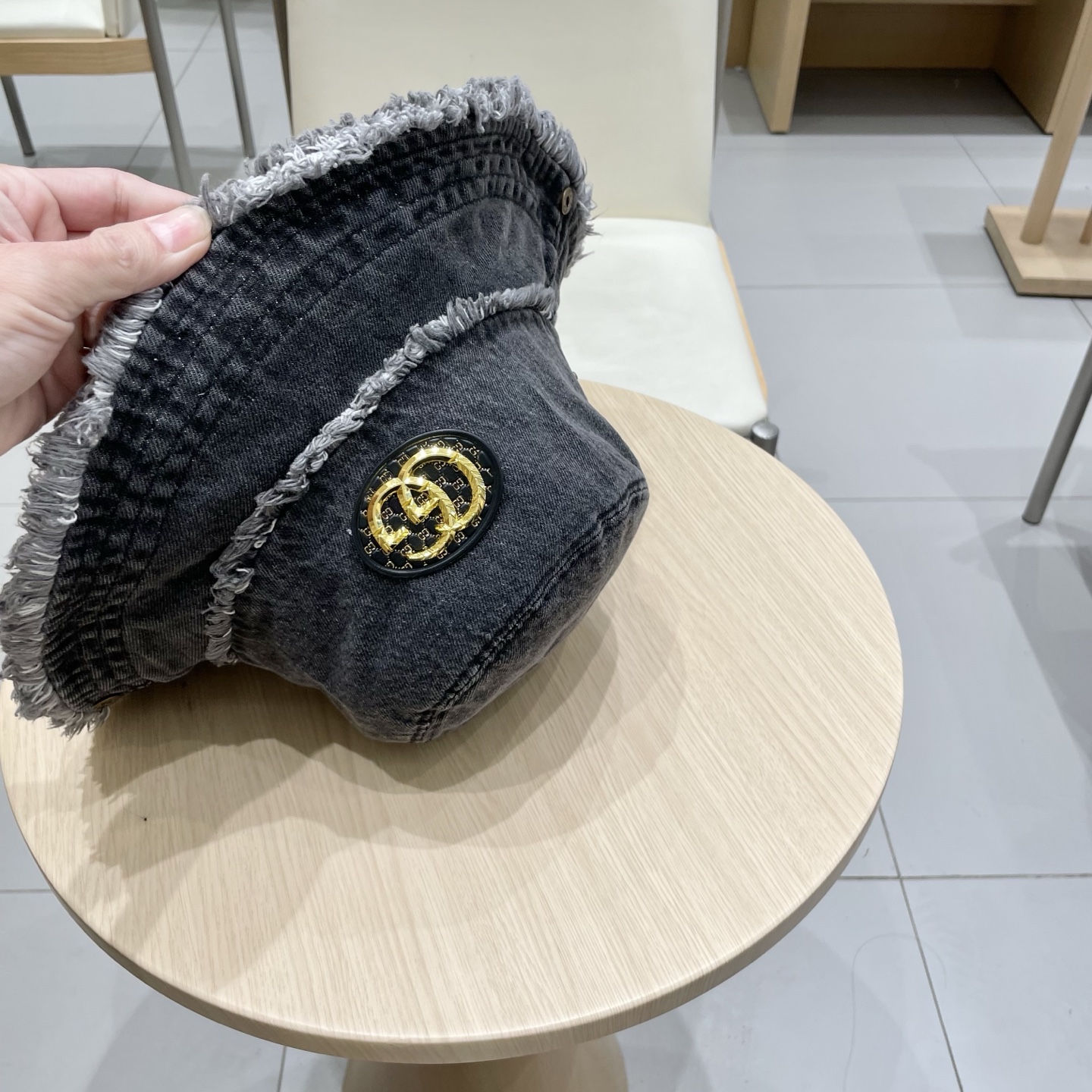 GUCCI古奇复古水洗毛边牛仔渔夫帽女2025春季新款大檐显脸小做旧百搭水桶帽