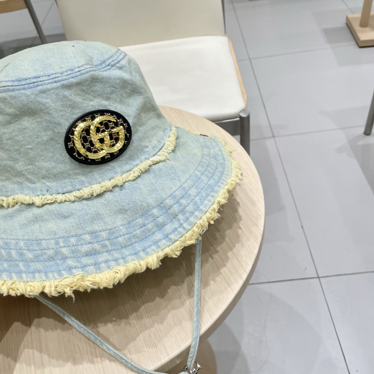 GUCCI古奇复古水洗毛边牛仔渔夫帽女2025春季新款大檐显脸小做旧百搭水桶帽