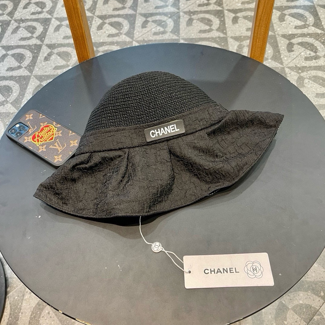  Chanel夏季新款针织头透气遮阳大沿蝴蝶结盆帽女士出行防晒渔夫帽子批